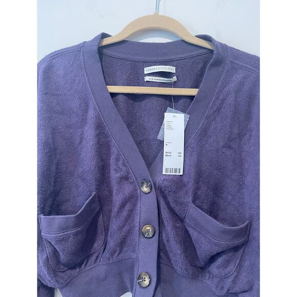 Urban Outfitters‎ Women’s Cropped Cardigan Cozy Soft Sweater Plum Size Medium - Picture 2 of 6